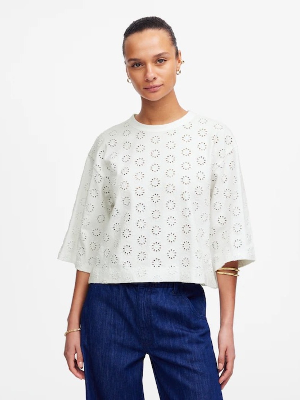 NWT Madewell Embroidered Wide-Sleeve Boxy Tee white women's xl cottage boho